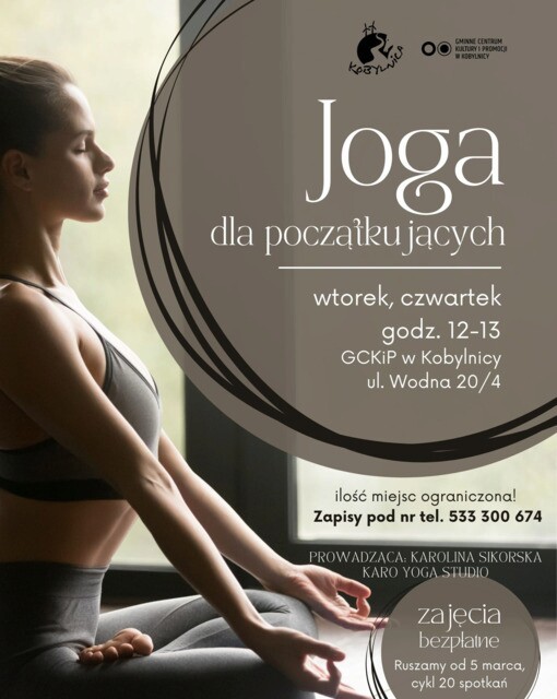 Plakat przedstawia zajęci jogi 