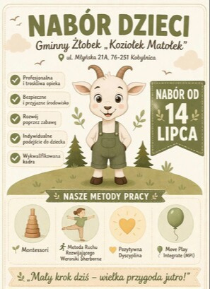 Nab&oacute;r dzieci do Gminnego Żłobka "Koziołek Matołek" w Kobylnicy