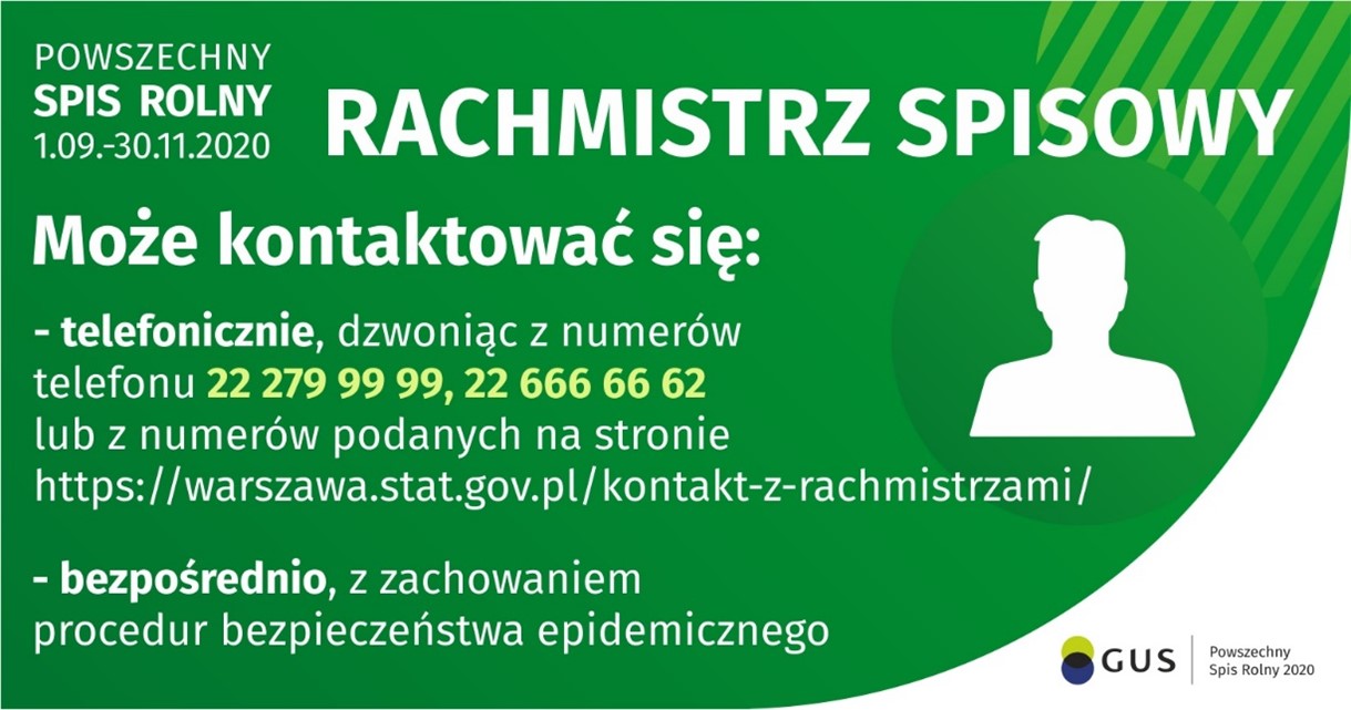 Grafika z napisem - opis w jaki sposób może kontaktować się Rachmistrz spisowy