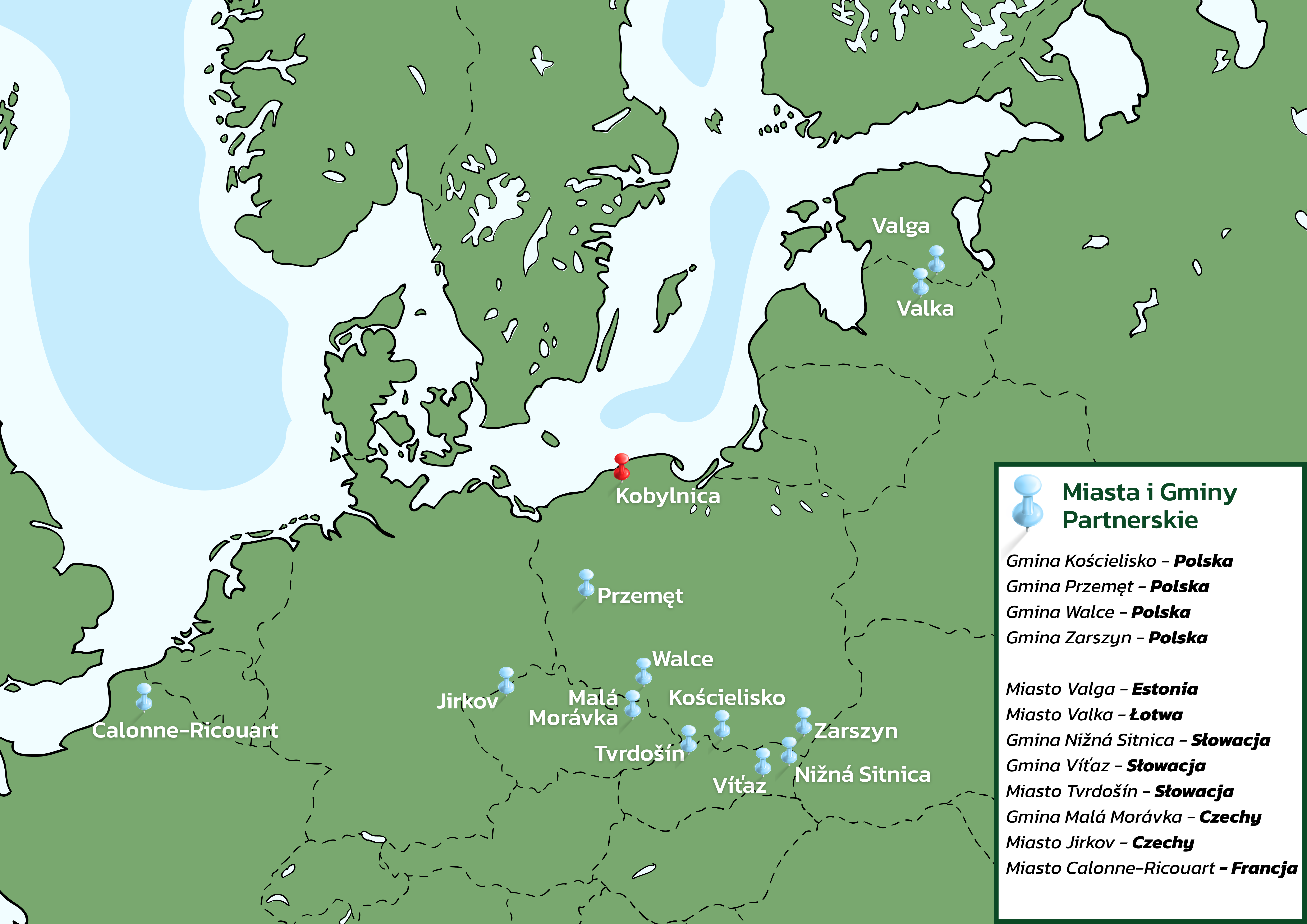 Miasta i gminy partnerskie Mapa Europy