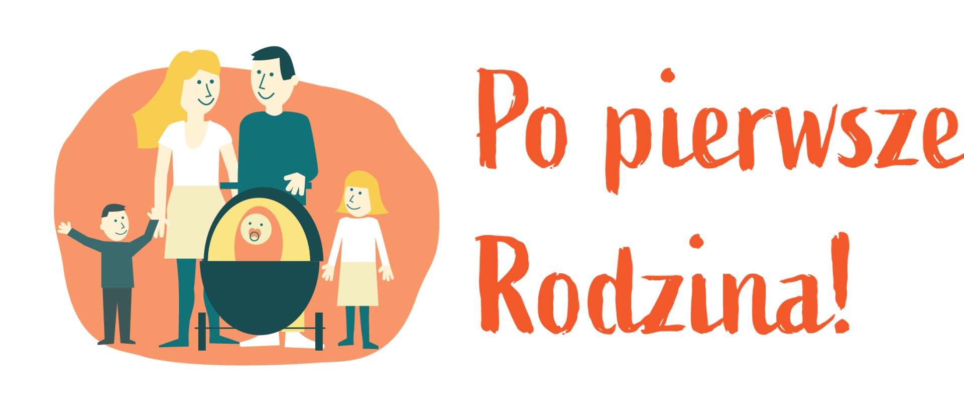 obraz animowany przedstawiający rodzinę z dziećmi oraz napis o treści: po pierwsze rodzina