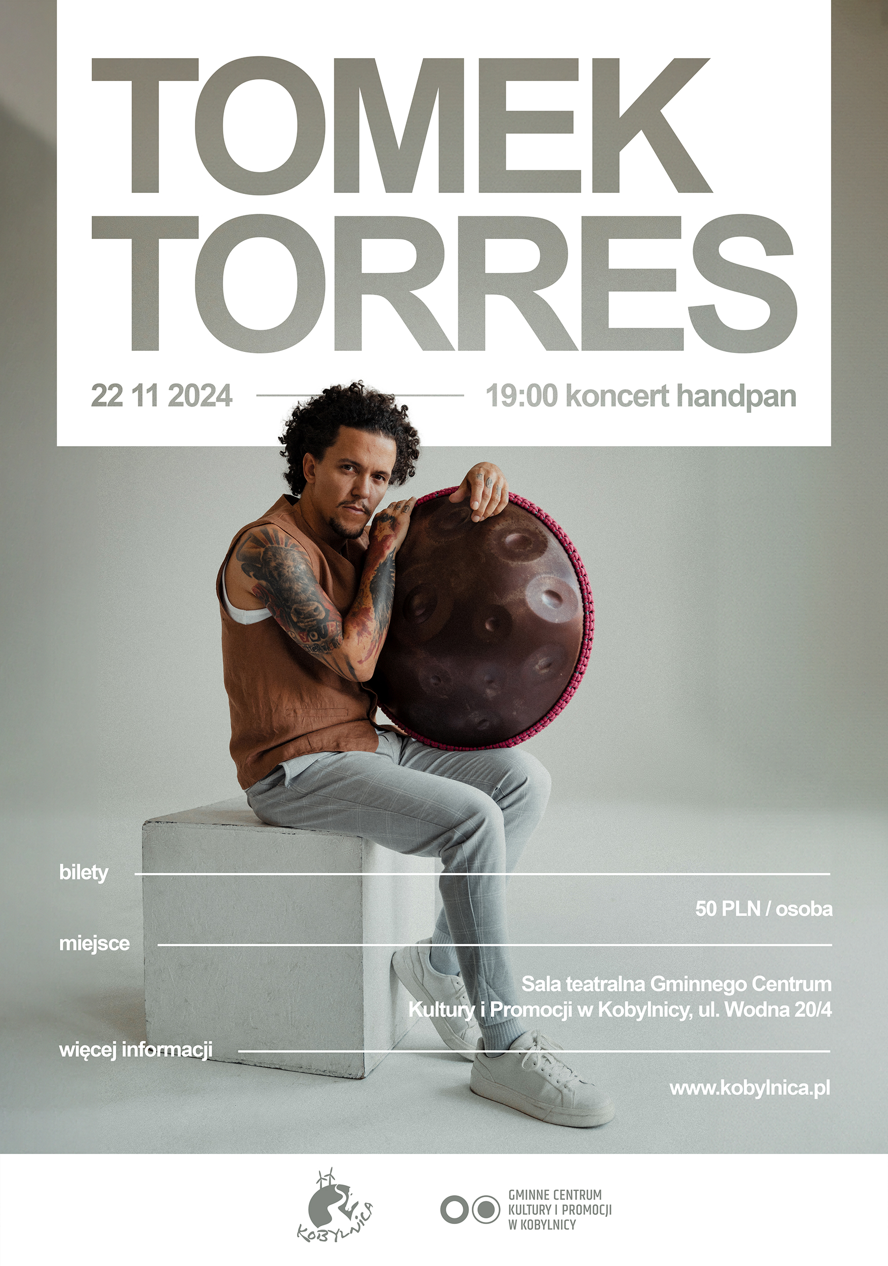 Plakat koncertu Handpan Tomka Torresa w GCKiP w Kobylnicy