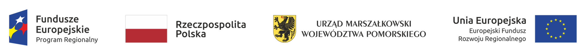 Napis: Fundusze Europejskie Program Regionalny – Rzeczpospolita Polska - Urząd Marszałkowski Województwa Pomorskiego - Unia Europejska Europejski Fundusz Rozwoju Regionalnego