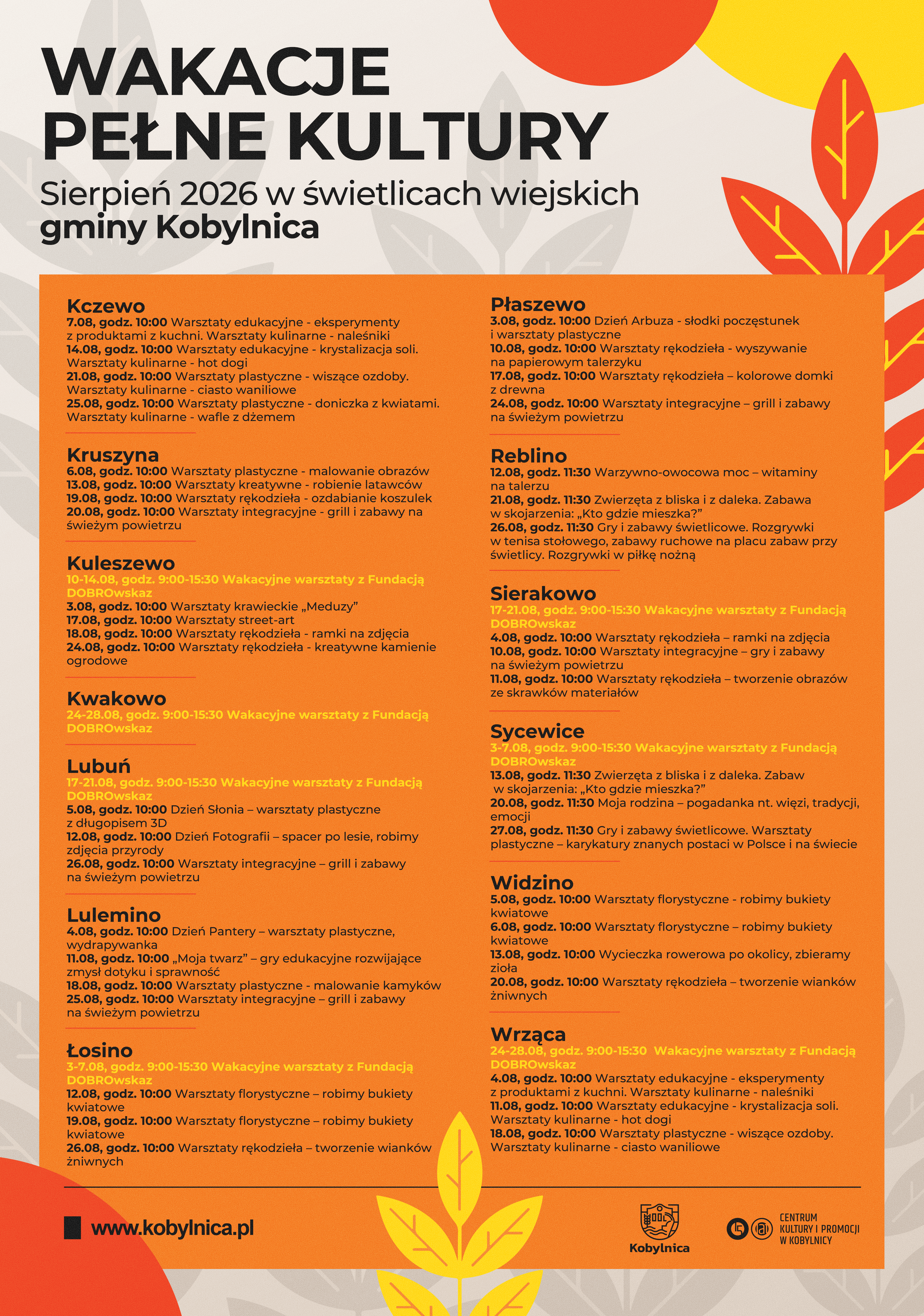 harmonogram świetlice sierpień