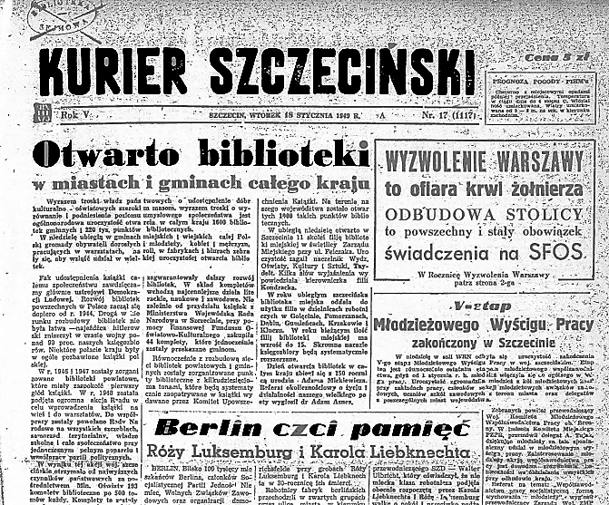 Artykuł o otwarciu bibliotek 16 stycznia 1949 w całym kraju